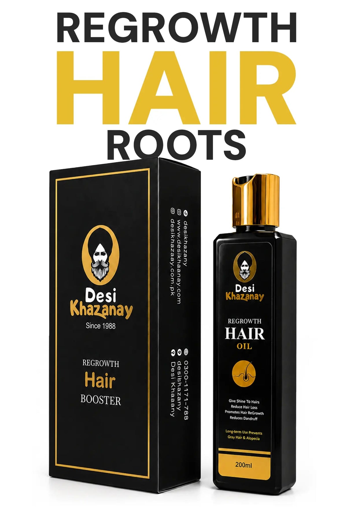Desi Khazanay Regrowth Hair Oil | Herbal Hair Growth Oil with 25+ Herbs, Cold-Pressed Oils & Essential Oils | Scalp Nourishment & Hair Care | For Men & Women
