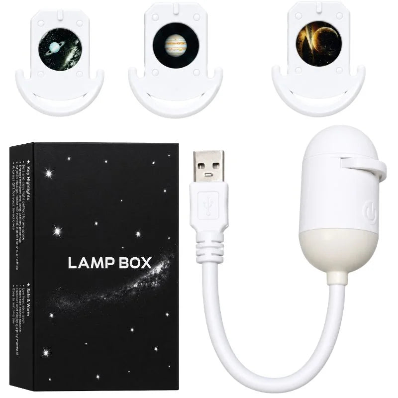 Galaxy Starry Sky Lamp Box | 2-in-1 Projector Night Light with 3 Projection Lenses | Built-in Night Light
